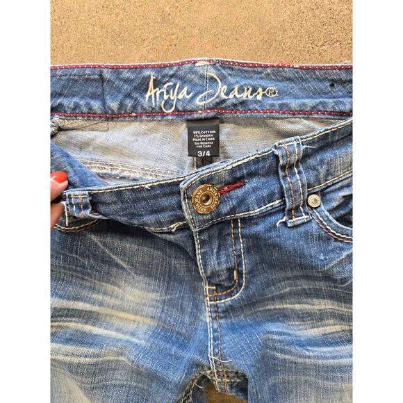 Ariya Jeans Size 3/4 Distressed Medium Wash Low Rise Bootcut Denim - Picture 3 of 5